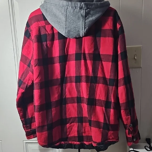 Craft Red and Black Plaid Shirt Jacket with Hood - Picture 7 of 8